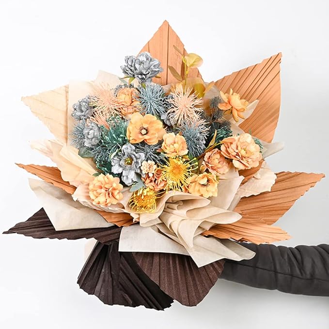 BBJ WRAPS Hand-Drawn Tissue Flower Wrapping Paper Korean Non-Woven Waterproof Floral Bouquet Wraps for Florist Packaging Arrangement, 23x18 Inch - 40 Sheets (Khaki)