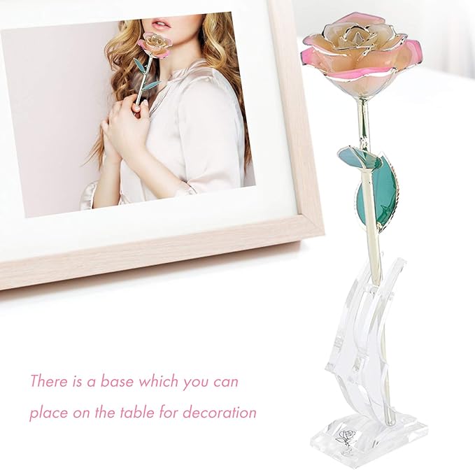 Fafeicy 24K Gold Rose Eternal Flower Preserved in Crystal Resin with Stand for Home Office Lasting Decor