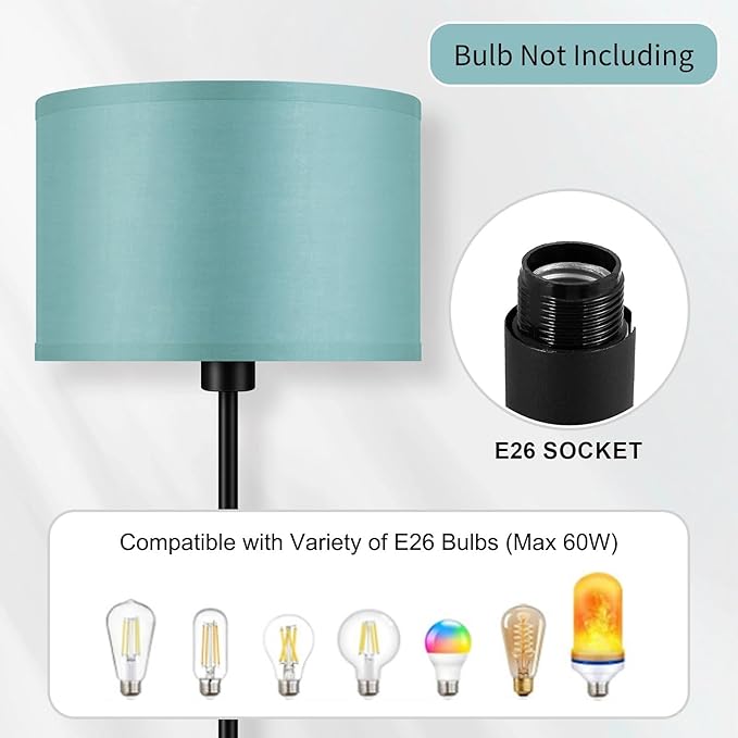 AUQUEE 58" Small Floor Lamp with Foot Pedal Switch, Modern Standing Lamp with Green Linen Shade, Corner Reading Floor Lamps for Bedroom, Office, Apartment & Small Spaces - Black Pole Lamp