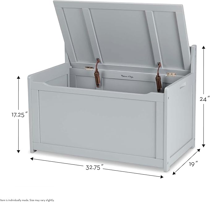 Melissa & Doug Toy Chest, Wooden Toy Storage Box with Safety-Hinged Lid, Kids Toys Storage Organizer for Playroom, Bedroom, & Montessori Classroom Furniture for Boys & Girls Ages 3+, Gray