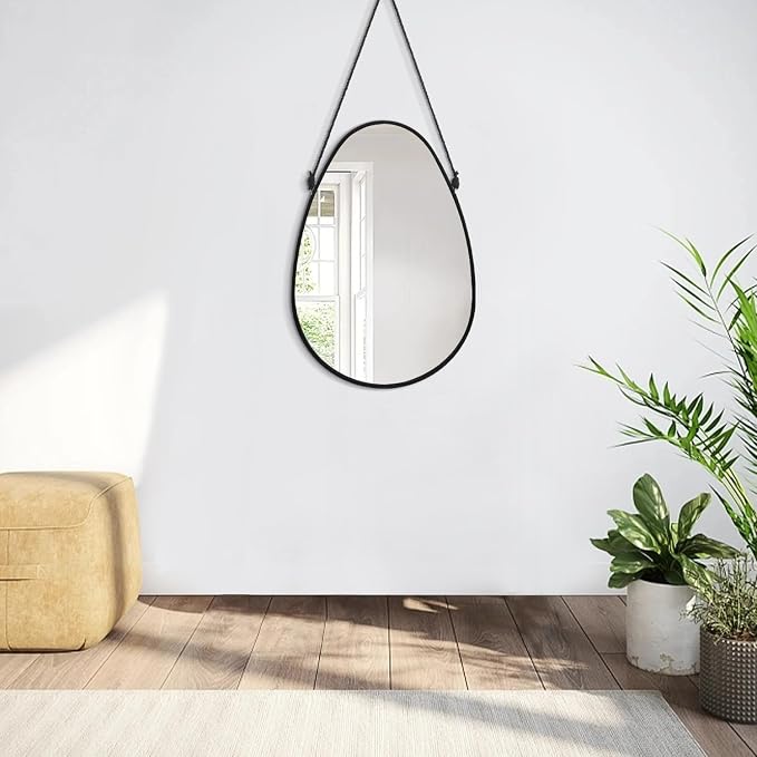 Irregular Wall Teardrop Shaped Hanging Mirror - Oval Wall-Mounted Mirror with Framed Mirror for Home - Bedroom, Bathroom, Living Room, Entryway, Hallway - 18x13 Inches Black
