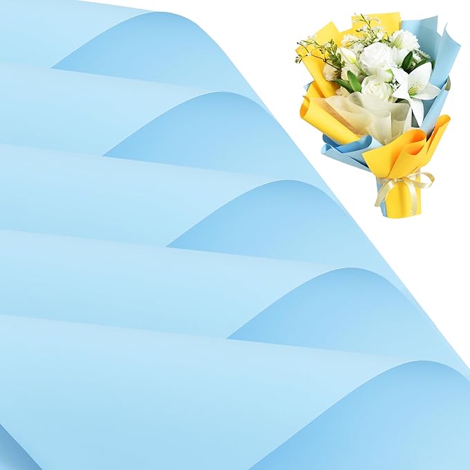 BEISHIDA 20 PCS Light Blue Floral Wrapping Paper-Matte Waterproof Flower Wrapping Paper Bouquet for Florist Supplies, DIY Crafts, Gift Packaging, Wedding, Birthday Gift