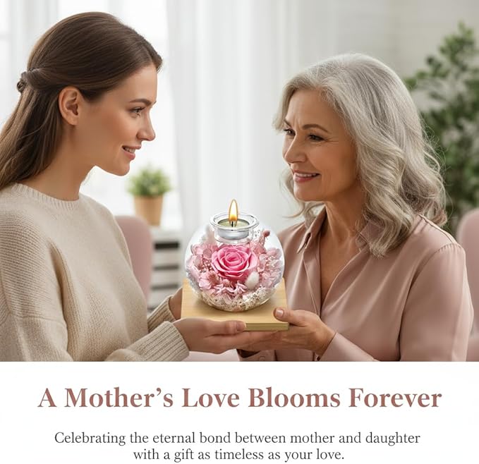 Birthday Gifts for Women,Eternal Preserved Real Rose with Scented Candle (Bergamot9Pcs+Rose9Pcs),Preserved Rose in Glass Dome, Christmas Valentine Mothers Day Gifts for Her Mom Girlfriend,Home Decor