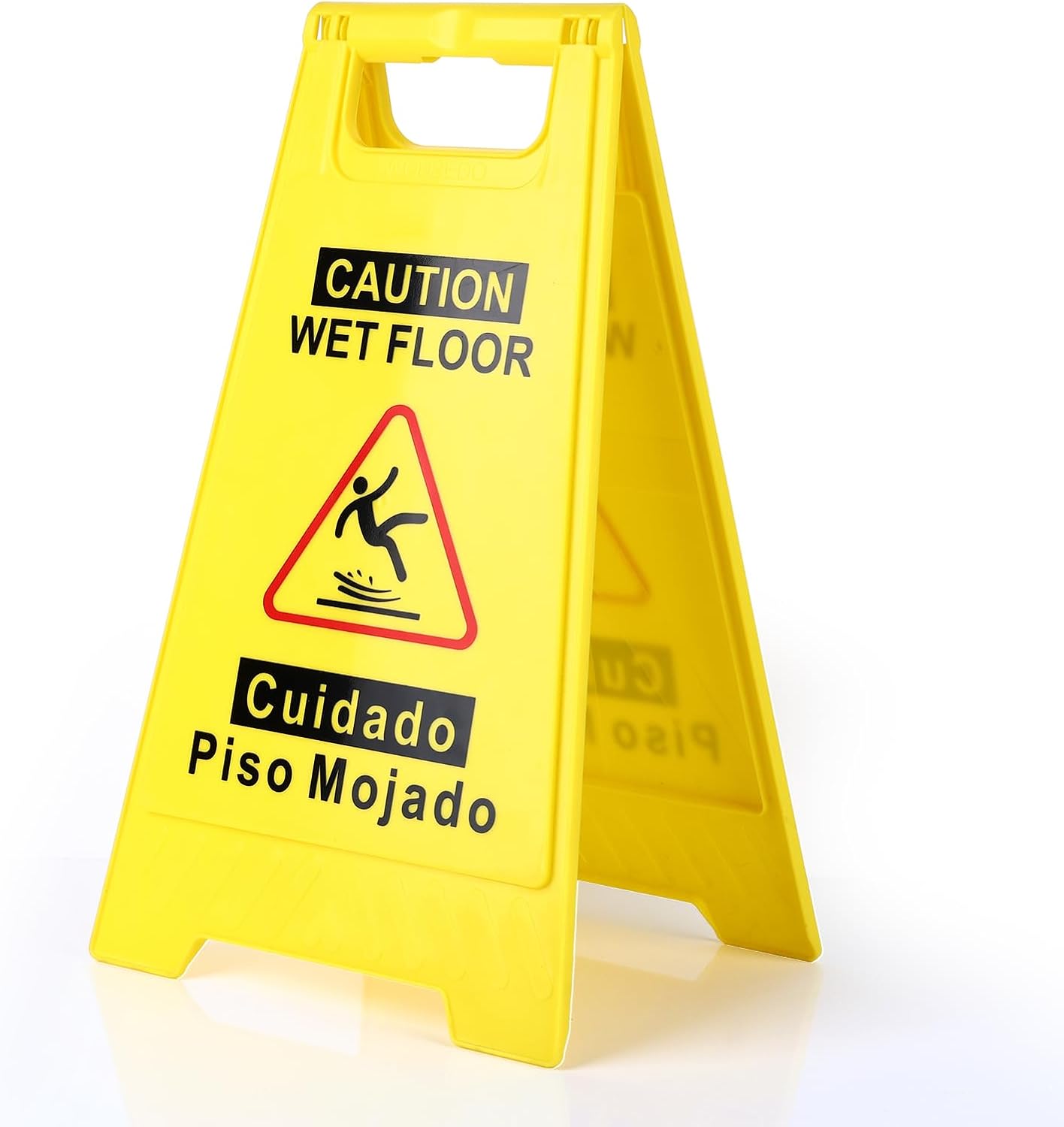 WOUSEDO Caution Wet Floor Sign - Bright Yellow Double-Sided A-Frame | 17.5" Height, Bilingual Message