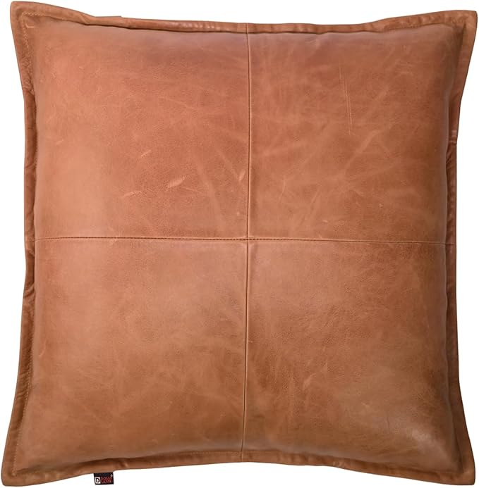 D DOLLY LAMB Lambskin Leather Pillow Cover - Sofa Cushion Case - Decorative Throw Covers for Living Room & Bedroom, 18x18 Inches - Antique Brown Box Pack of 1
