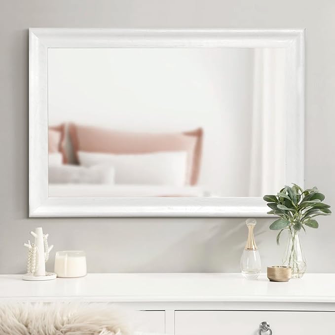 CULER White Wall Mirror for Bathroom,Rectangle Rustic 24 x 36 inch Hanging Vanity Mirrors with Wood Grain Pattern for Living Room,Bedroom,Entryway (24x36 inch, White)