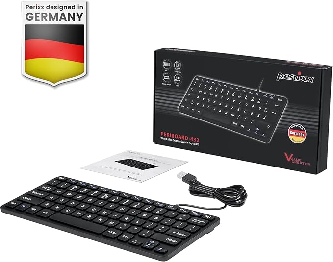 Perixx PERIBOARD-432 Wired Mini USB Keyboard - X Type Scissor Keys - Big Print Keys - US English, Black