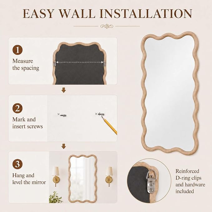 Majnesvon 20x30 Inch Asymmetrical Wall Mirror Wood,Rustic Irregular Shaped Vanity Mirror for Bathroom,Bedroom, Living Room, Entryway, Fireplace,Wall Decor,Solid Wooden Frame (Oak - 1, 20"x30" Inch)