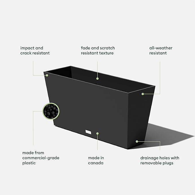 Veradek Pure Series Midori Trough Planter - Large Rectangular Planter for Outdoor Deck/Porch | Durable All-Weather Use with Drainage Holes | Modern Decor for Shrubs, Flowers, Small Plants