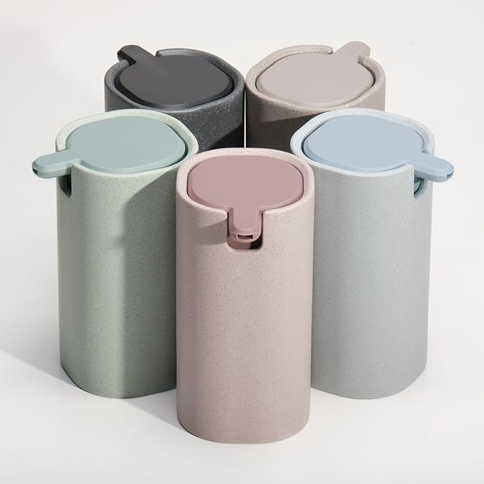 LINE+ARC Modern Easy-to-Press Soap Dispenser (Slate). No-Rust Cute Bathroom Gray Marble Kitchen Sink Ergonomic Liquid Lotion Shampoo Conditioner