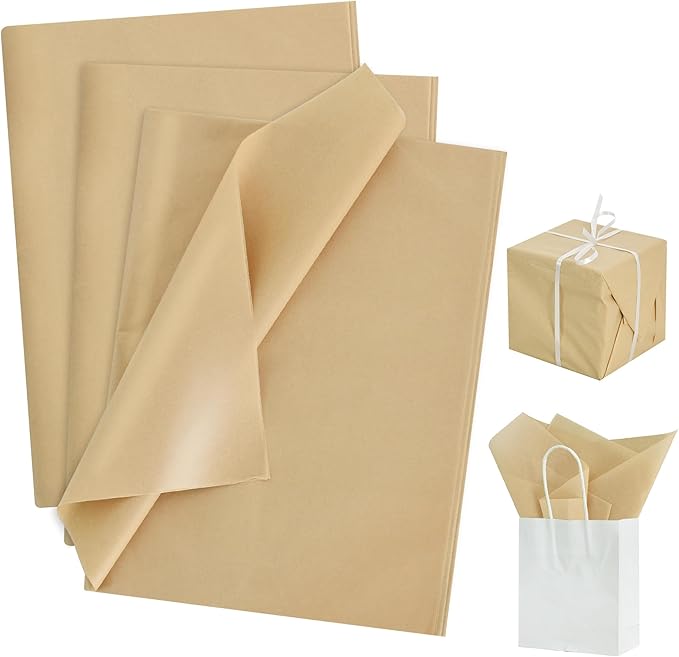 BEISHIDA 100 Sheets Khaki Tissue Paper Bulk, Wrapping Tissue Paper for Gift Bags, 14 x 20 Inch Gift Wrap for Birthday Wedding Graduation DIY Crafts Holiday Flowers