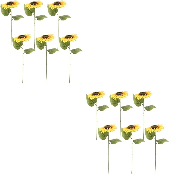 LOGOFUN 12PCS Realistic Sunflowers Artificial Flowers with Stems for Home Garden Decor Wedding Festival Party Arrangement
