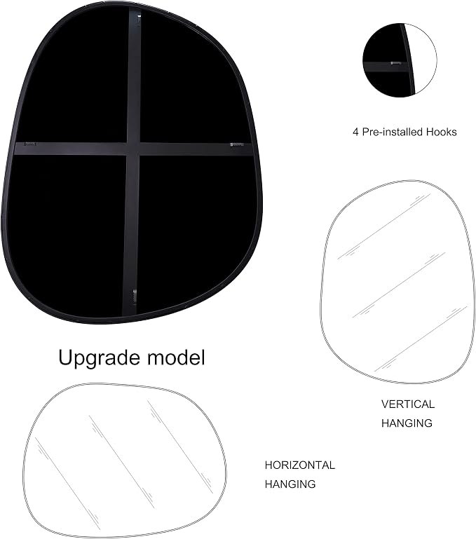 ELEHUME Asymmetrical Wall Mirror for Decor 23"*30", Modern Black Framed Wall Mirror for Living Room Bathroom Bedroom Entryway ELE-STOU-0064B