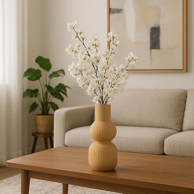 Ceramic Vase for Living Room Decor – Home Decor Accent for Bedroom, Table Accent, House, and Room Decor Display – 3D Printed Designed Flower Vase and Office Decor – 12" Brown