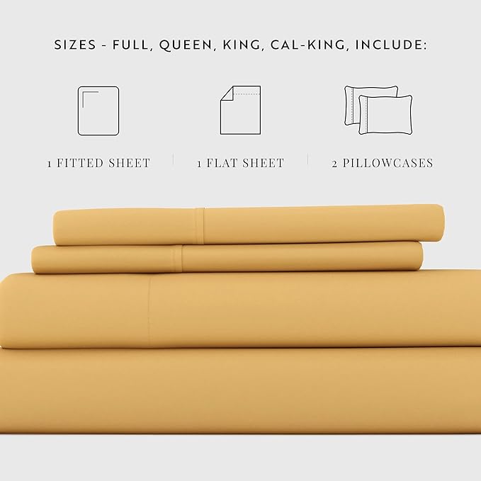 Linen Market Brushed Microfiber Full Sheet Set 4 Piece – Oeko-TEX Certified Ultra Soft & Wrinkle-Free - 16" Deep Pocket Sheets - Easy Care Full Size - Gold