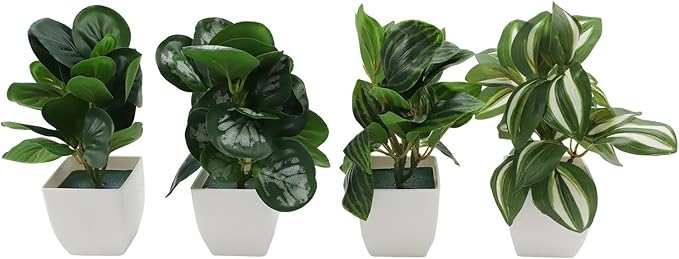 FABULETTA Artificial Potted Plants Set of 4 Small Faux Greenery for Indoor Home Decor, Realistic Plastic Mini Plants for Living Room, Bedroom, Kitchen, Office Shelves