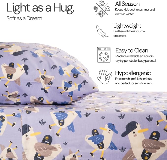 Salt Earth 100% Cotton 210TC Kids Bedsheet, Twin Sheets Set for Toddler Bed, 3 Piece Bedding Set Including Flat Sheet, Fitted Sheet, and Pillowcase, Themed Sheets for a Playful Kids Bed (Duck)