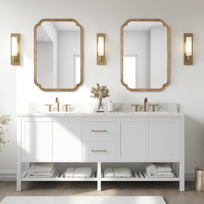 WallBeyond 24" x 36" Rounded Corner Arch Wall Mirror with Wood Frame for Entryway, Living Room or Bedroom Home Decor - Light Woodgrain, Honey-Colored