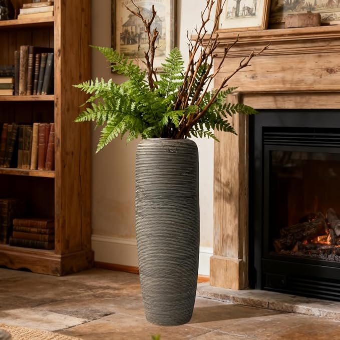 Vintage Ceramic Floor Vase – 23.6 Inch Distressed Glazed Oversized Floor Urn, Rustic Country Decor for Entryway, Living Room & Corner