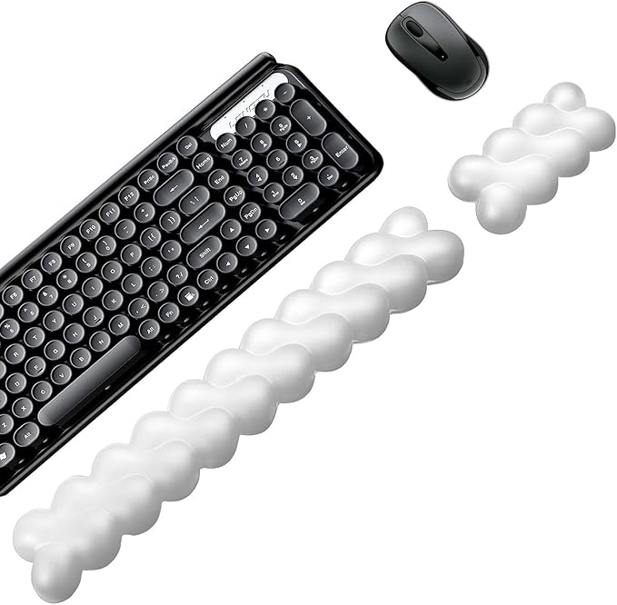 Wrist Rest for Keyboard and Mouse, Upgrade Enlarge Mouse Pad Wrist Rest, Ergonomic Memory Foam, Non-Slip Base for Computer Gaming & Office Work, 2 Piece Set, Clouds White (17.71x3.15+6.29x3.15 inch)