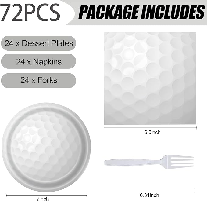 72 Pcs Golf Ball Party Supplies - Paper Plates and Napkins Set for Birthday, Sports, Baby Shower - Disposable Tableware Decorations Serves 24