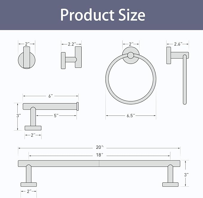 Gold Bathroom Accessories 5 Piece, 18 Inch Bath Hardware, Wall Mounted Brushed Gold Towel Rack, Durable SUS304 Stainless Steel Towel Bar Set