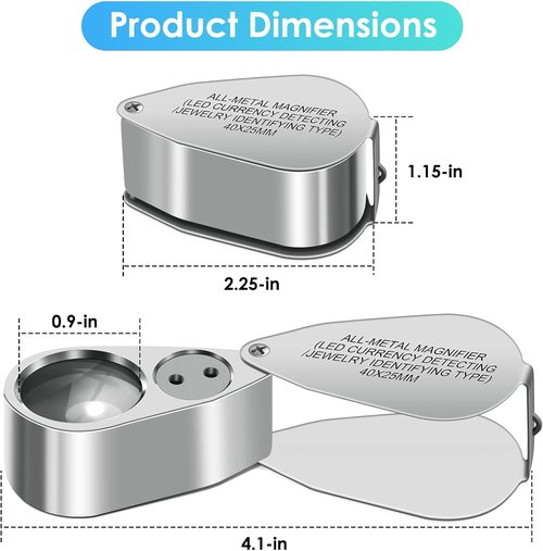 Leffis 2 Pack Jewelers Loupe Magnifier - LED/UV Illuminated Folding Magnifying Glasses for Jewelry & Collectibles