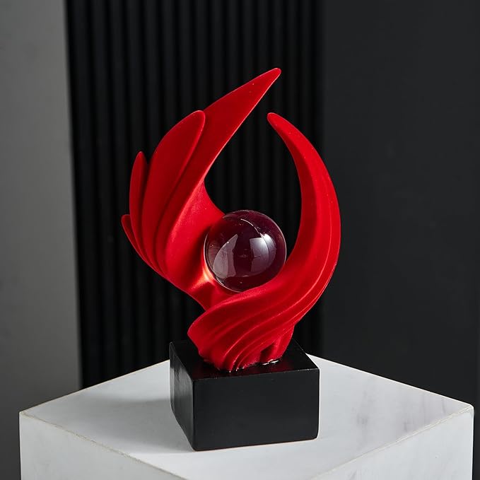 FJS Modern Red Statue Living Room Decor, Abstract Art Table Decor Accents, Resin Sculptures Home Decorations for Table Bookshelf TV Stand Living Room Dining Room Office