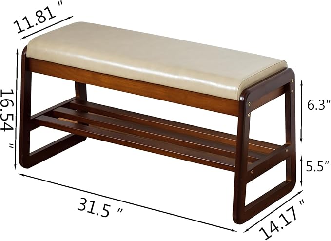 SOBIBO Solid Wood Shoe Bench, 2-Tier Entryway Bench with Cushion and Flip-Open Storage Box, Mid-Century Modern Shoe Bench Rack for Hallway, Mudroom(Gray, 31.5'')