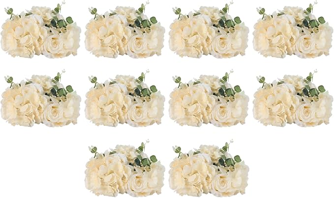 10 PCS Flower Ball Arrangement Bouquet, 11.8inch Diameter Flowers Centerpieces, Champagne Fake Floral Roses Balls Tabletop Decoration for Wedding Centerpieces, Party Decor