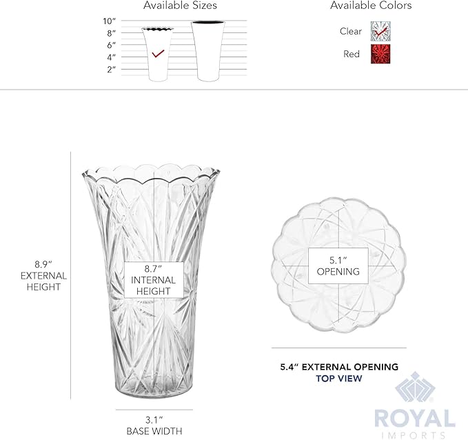 Royal Imports Flower Acrylic Vase Decorative Centerpiece for Home or Wedding Non-Breakable Plastic - 9" Tall, 4" Opening - Clear