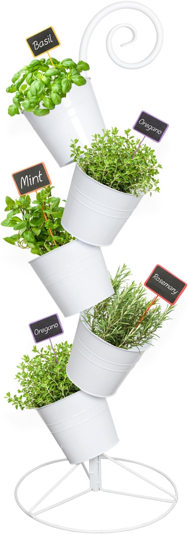 Esterno Hanging Flower Pot Tiered Stand (White), Metal Outdoor Stacking Planter