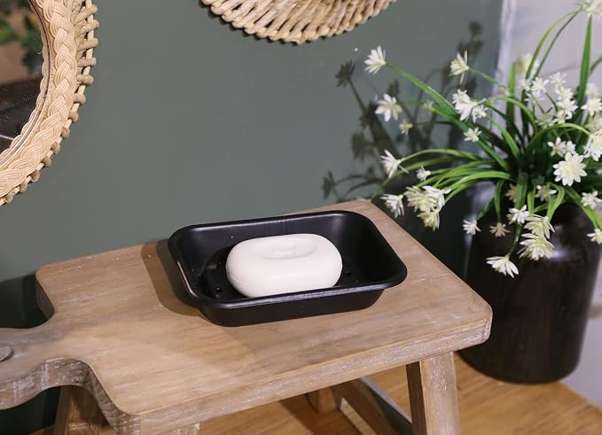 Joy Choice 6.5" Farmhouse Soap Dish with a Tray -Black Metal Soap Dish for Bathroom, Tub and Kitchen, Farmhouse Sponge Holder for Kitchen Sink (Black)