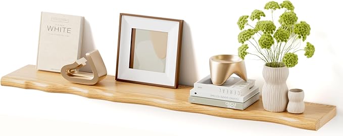 Solid Wood Live Edge Floating Shelves Set of 1 – 48" Rustic Wall Shelf with Hidden Bracket System, Wall Mounted Shelves for Bathroom, Kitchen, Living Room, Bedroom (Walnut)