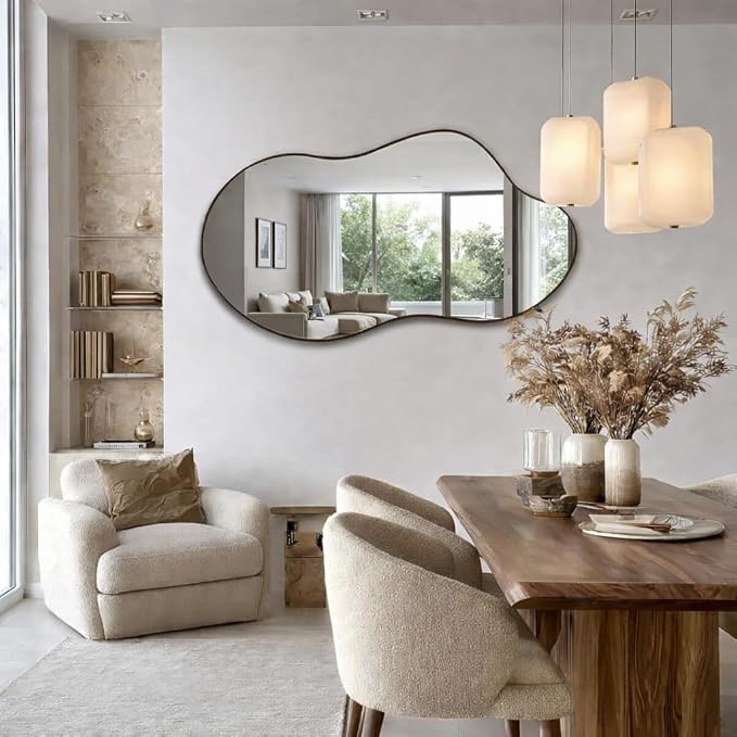 Irregular Wall Mirror 24×40 Inch Wall Mirrors Decorative Black Modern Asymmetrical Abstract Mirror for Bathroom Bedroom Living Room Entryway Hallway