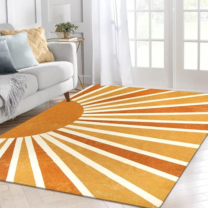 Lahome Boho Area Rug: 5'x7' Machine Washable & Non-Slip with Rainbow Sun Print for Living Room, Bedroom, Nursery, Entryway, Dining Room & Office Decor
