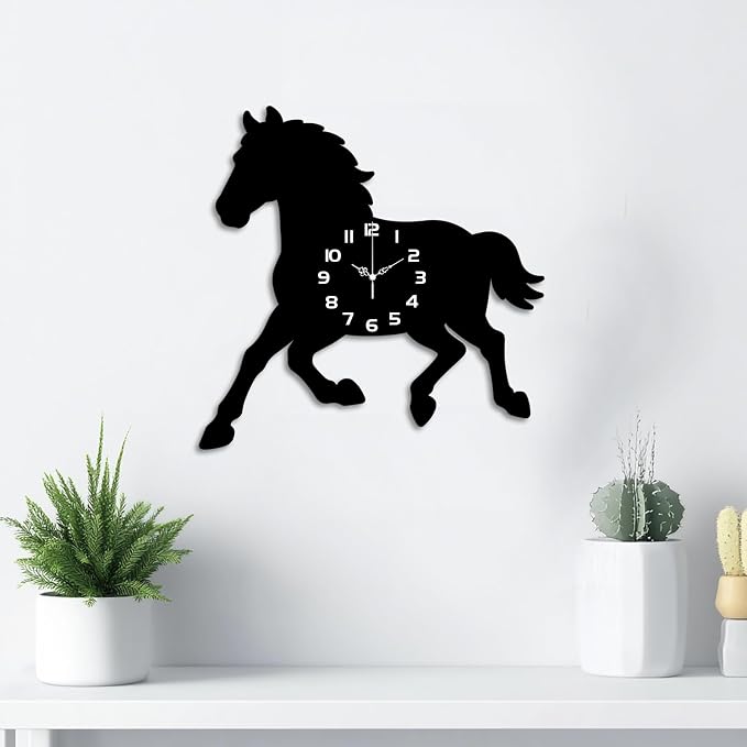 Horse Wall Clock Irregular Shape Decorative Wall Clock Non-Ticking Clock for Home Office Decoration, 13.15×12.99 inch