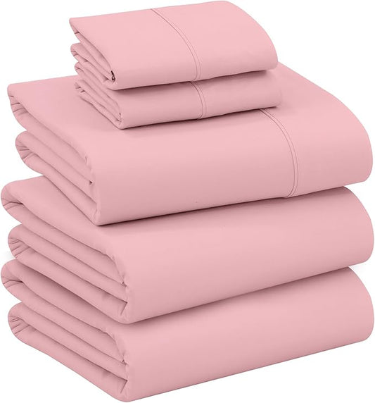 RUVANTI 100% Cotton Split King Sheets Sets for Adjustable Bed, 5 PCs, Soft & Breathable Percale Weave Bedding, Deep Pocket 16", Hotel Standard, Crisp Cool Feel & Durable, Dyed Sheet, Bridal Rose