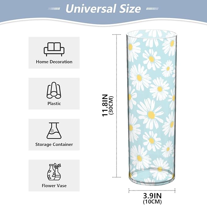 Vase Plastic Vase Elegant Cylinder Flower Vase Shatterproof Decorative Centerpiece for Home Table Office Weddings Events (11.8 x 3.9 in)