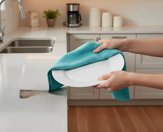 Serafina Home Aqua Light Blue Kitchen Dish Towels: (18" x 28", 3 Pack) 100% Cotton Cloth Soft Cleaning Drying Absorbent Ribbed Terry Loop, Multipurpose (Aqua Blue)