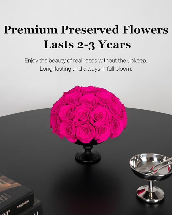 JoyFlower Preserved Flowers Vase Ceramic Decor, Eternal Flower Vases for Centerpieces, Forever Flower Decorations for Party Home Wedding Table Living Room Bedroom, Ceramic Flower Vase House Decor