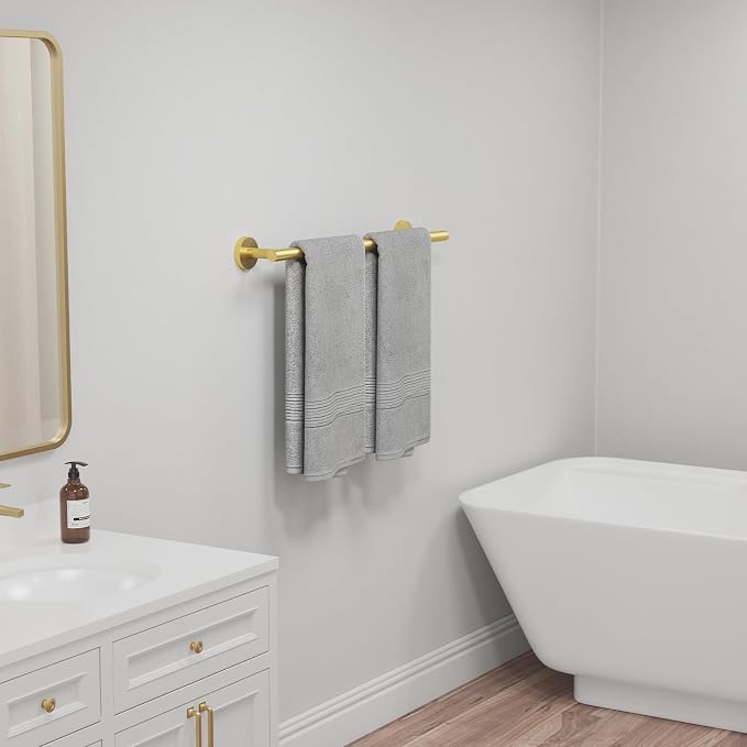 USHOWER Light Gold Towel Bar, 22-Inch Towel Racks for Bathroom Wall-Mounted, SUS304 Stainless Steel Towel Rod (Total Length 24-Inch)