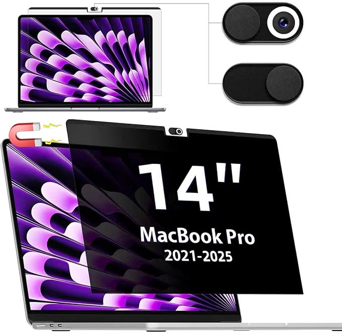 Privacy Screen MacBook Pro 14 Inch (2021-2025, M1, M2, M3, M4, M5, Pro, Max), Magnetic Removable Matte Anti Blue Light Glare Filter 14in Privacy Screen Protector Compatible with Mac Pro 14.2" Laptop