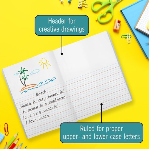 EXTRIC Primary Composition Notebook - 4 Pack K-2 Hardcover Journals for Kids | 200 Pages for Drawing & Writing