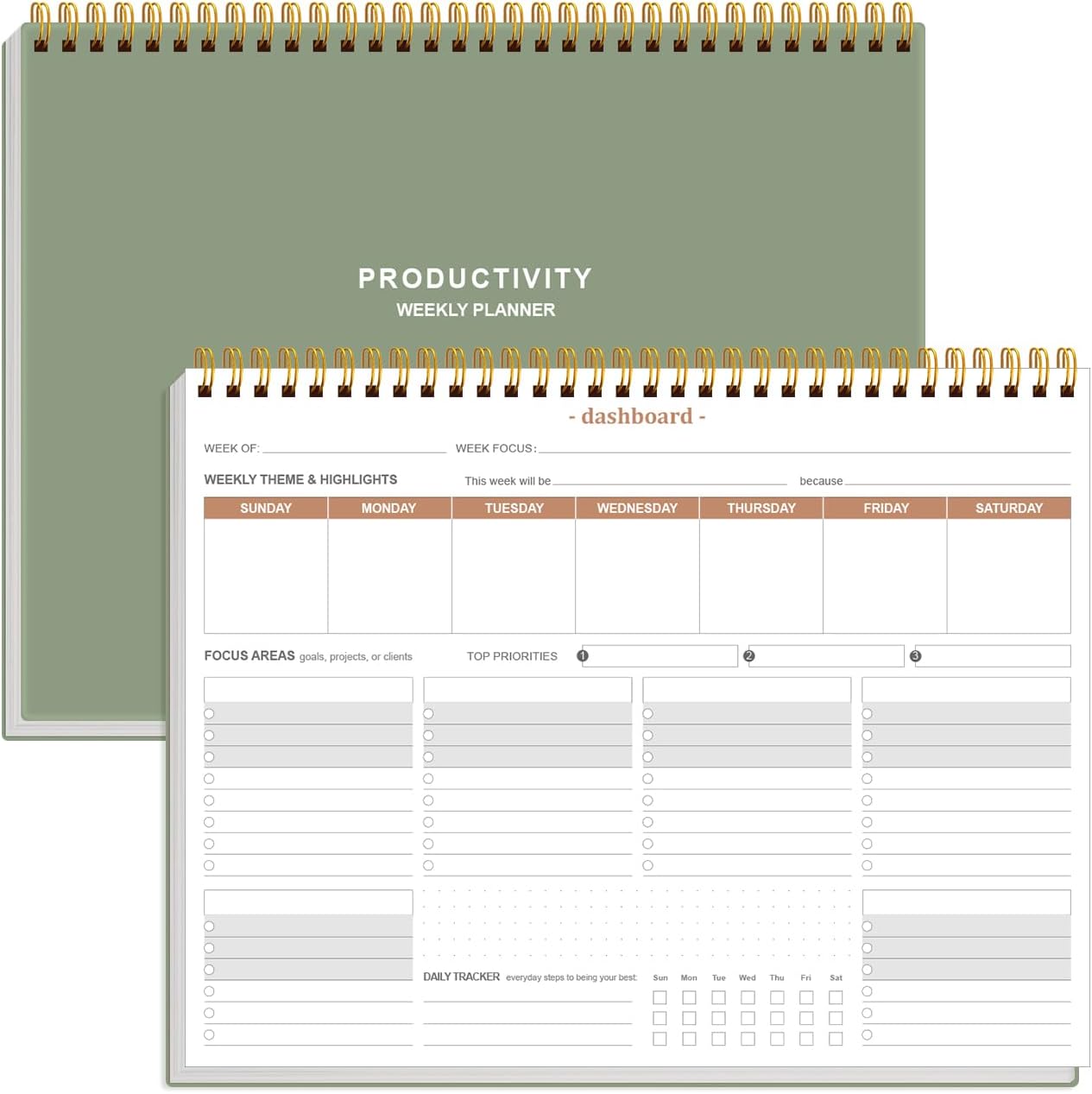 Weekly Productivity Planner | 8.5" x 11" Desk Notepad with 6 Focus Areas for Efficient Task Management - Green