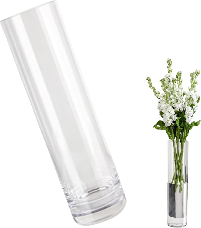 Acrylic Vase, 16" Tall Clear Vase, Non Breakable Plastic Cylinder Vases Clear Flower for Living Room Centerpiece, Floral Arrangement, Wedding Decor