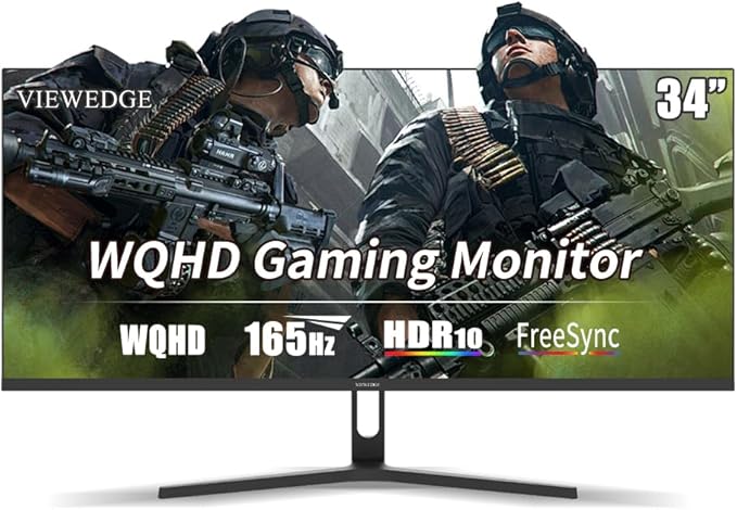 Viewedge Gaming Monitor 34 inch WQHD (3440x1440p) 165Hz Computer Monitor, 1ms 120% sRGB HDR10 VA DisplayPort HDMI Monitor, Wall Mountable Built-in Speakers