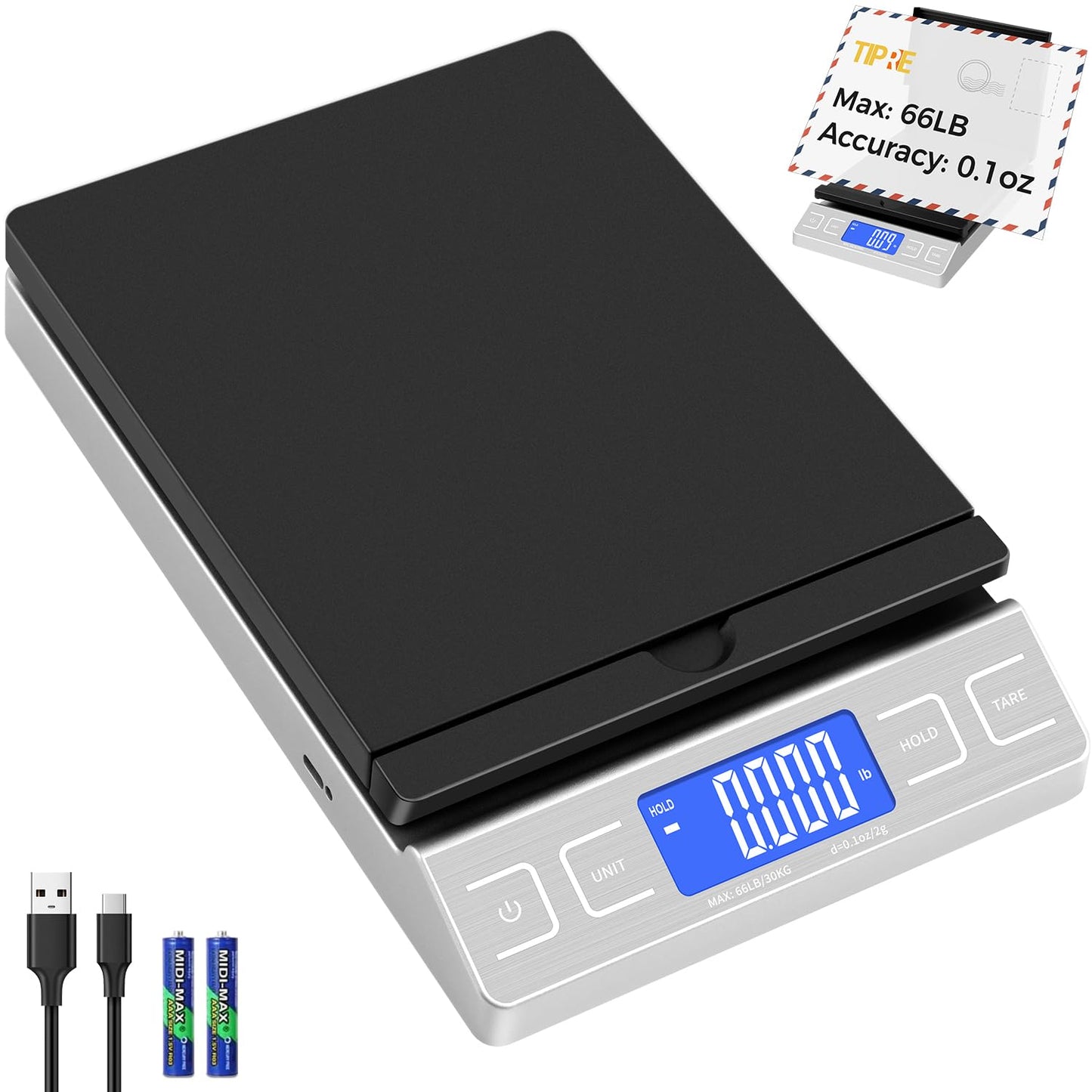 TIPRE Digital Shipping Postal Scale - 440lb Capacity | Accurate 0.5oz Commercial Weight Scale for Home & Business