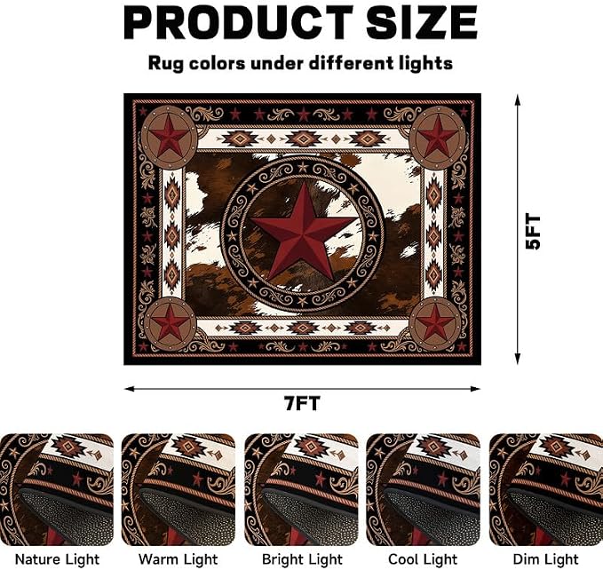 Vintage Star Rugs Non Slip Rustic Farmhouse Floor Mat Washable Carpet for Bedroom Living Room Nursery Playroom Classroom Home Decor,5'x7'