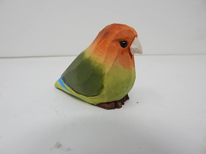 Selsela Hand-Carved Lovebird Wood Figurine Parrot Statue- Sculpture Ornament Decor Miniature Art Carved Small Animal,Rustic Wildlife Decor. Nature-Inspired Gifts & Collectibles